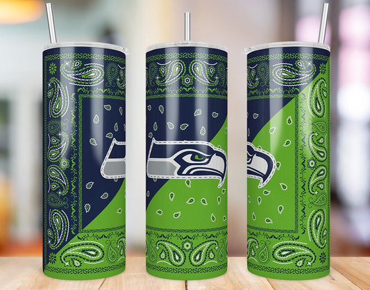 Seattle Seahawks Bandana Paisley 20 oz skinny tumbler three-angle product photo