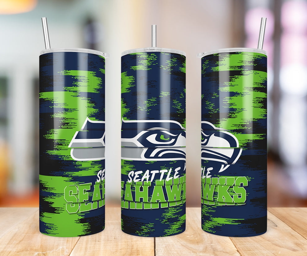 Seattle Seahawks Glitch 20 oz skinny tumbler three-angle product photo