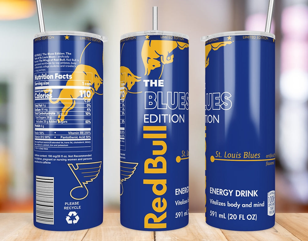 St. Louis Blues 20 oz skinny tumbler three-angle product mockup