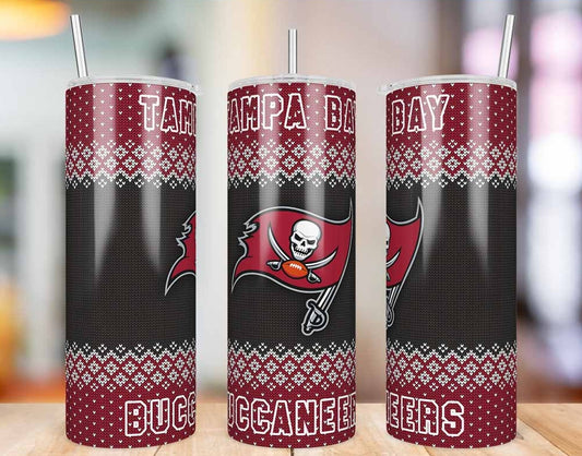 Tampa Bay Buccaneers Ugly Sweater 20 oz skinny tumbler