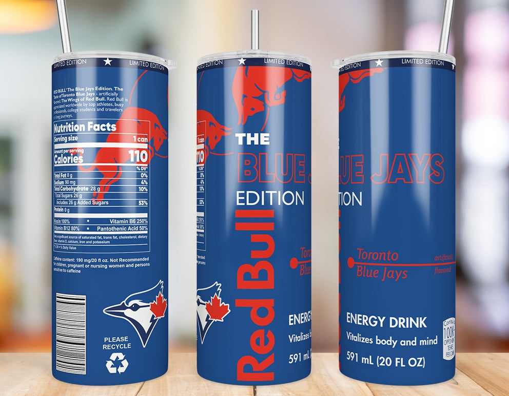 Toronto Blue Jays 20 oz skinny tumbler three-angle product mockup