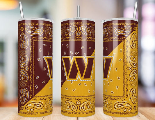 Washington Commanders Bandana Paisley 20 oz skinny tumbler three-angle product photo