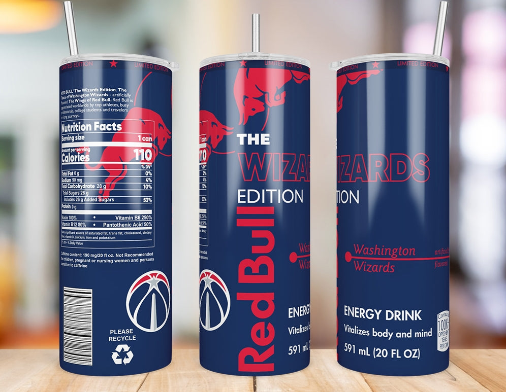 Washington Wizards 20 oz skinny tumbler three-angle product mockup